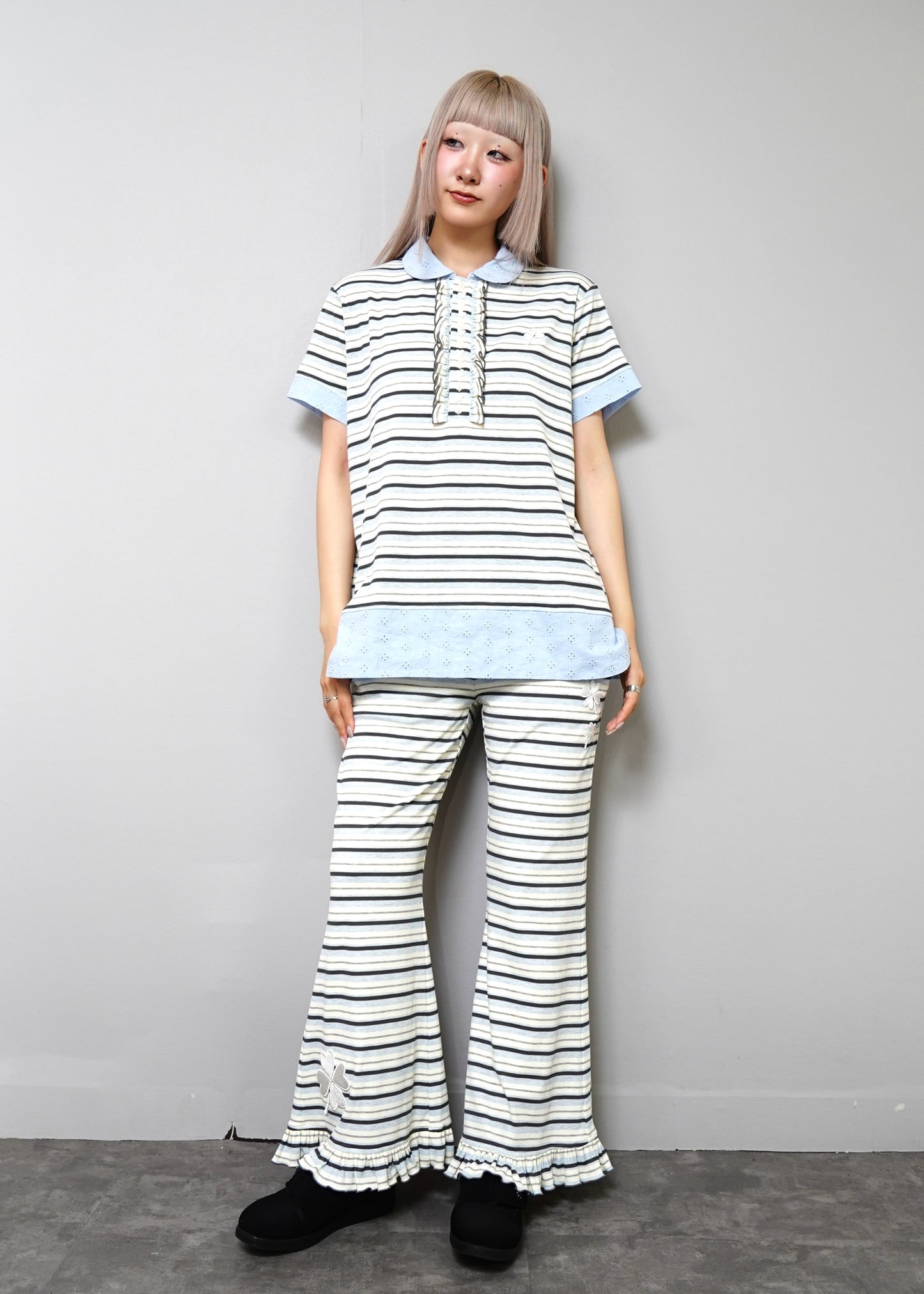lucky clover stripe flare pants