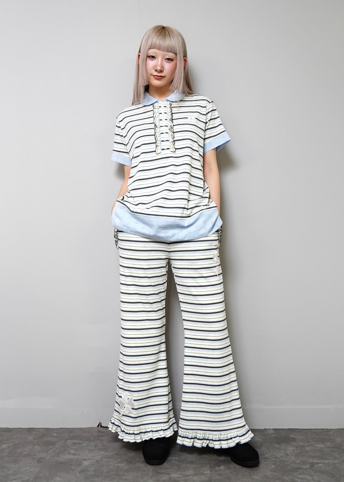 lucky clover stripe flare pants