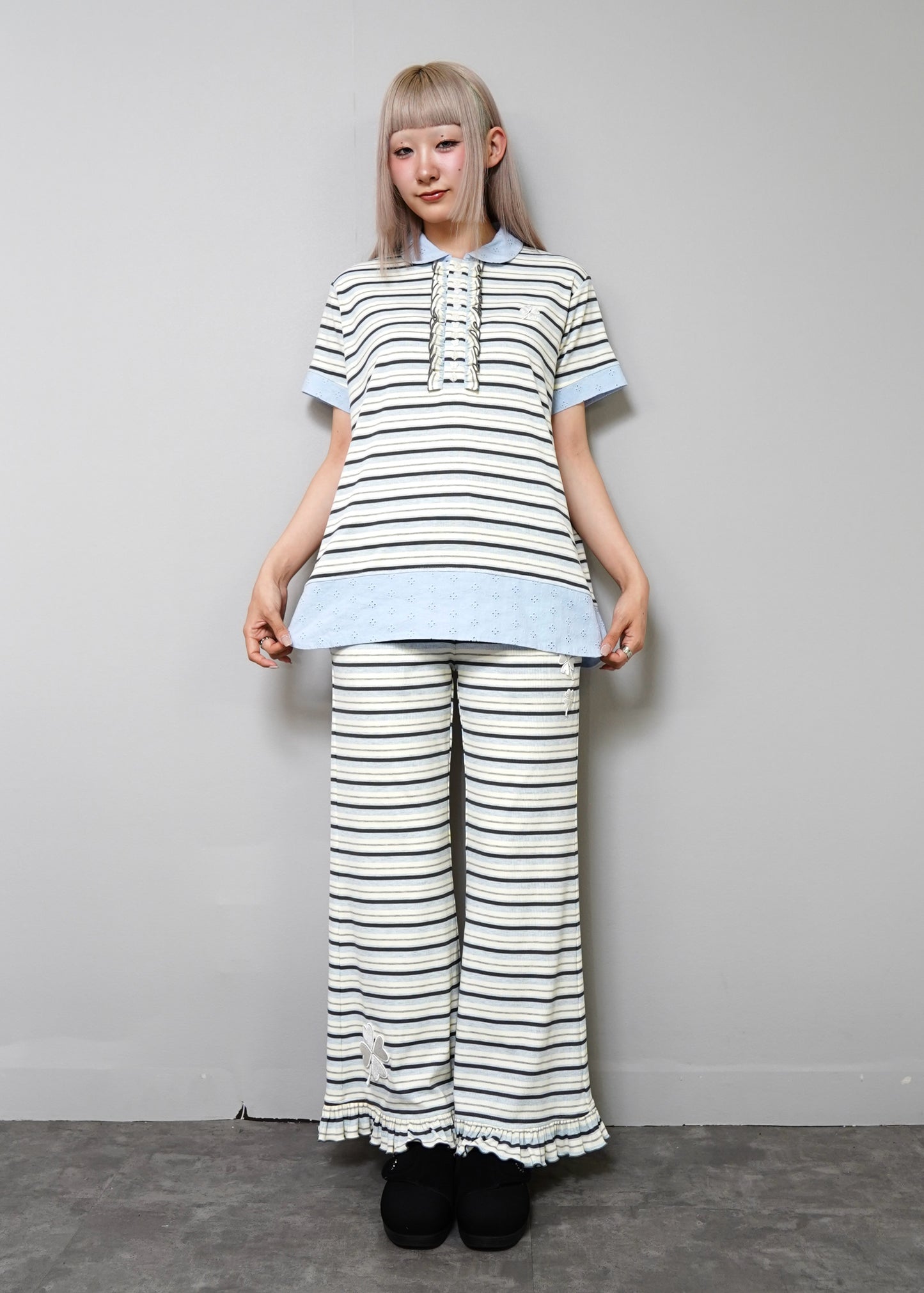 lucky clover stripe flare pants