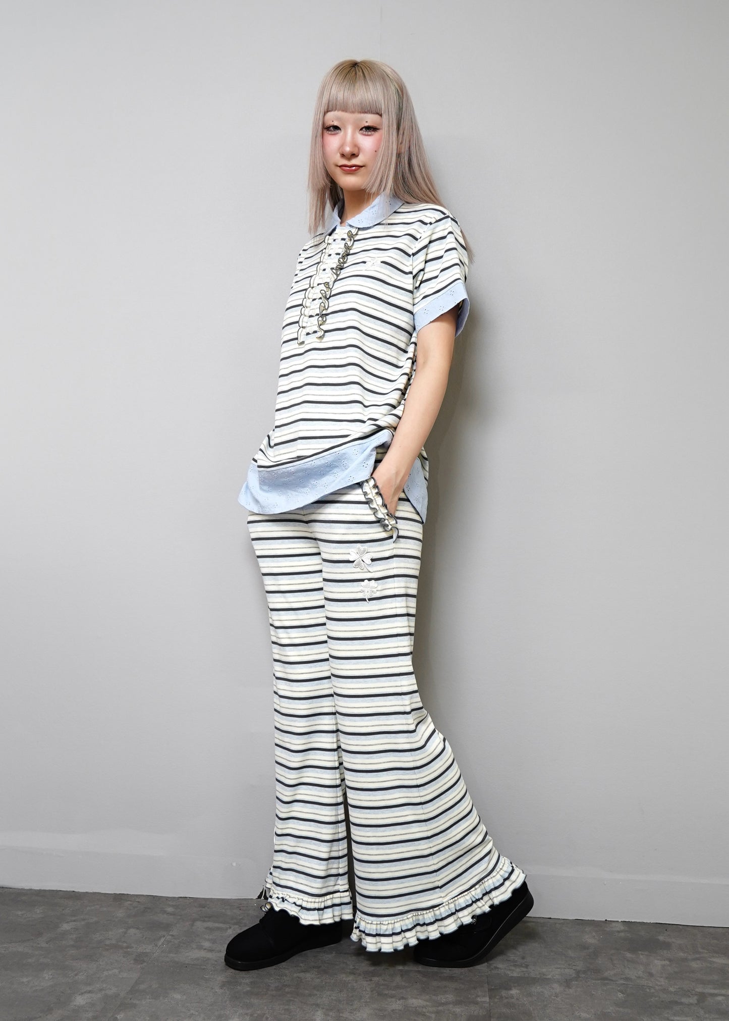 lucky clover stripe flare pants