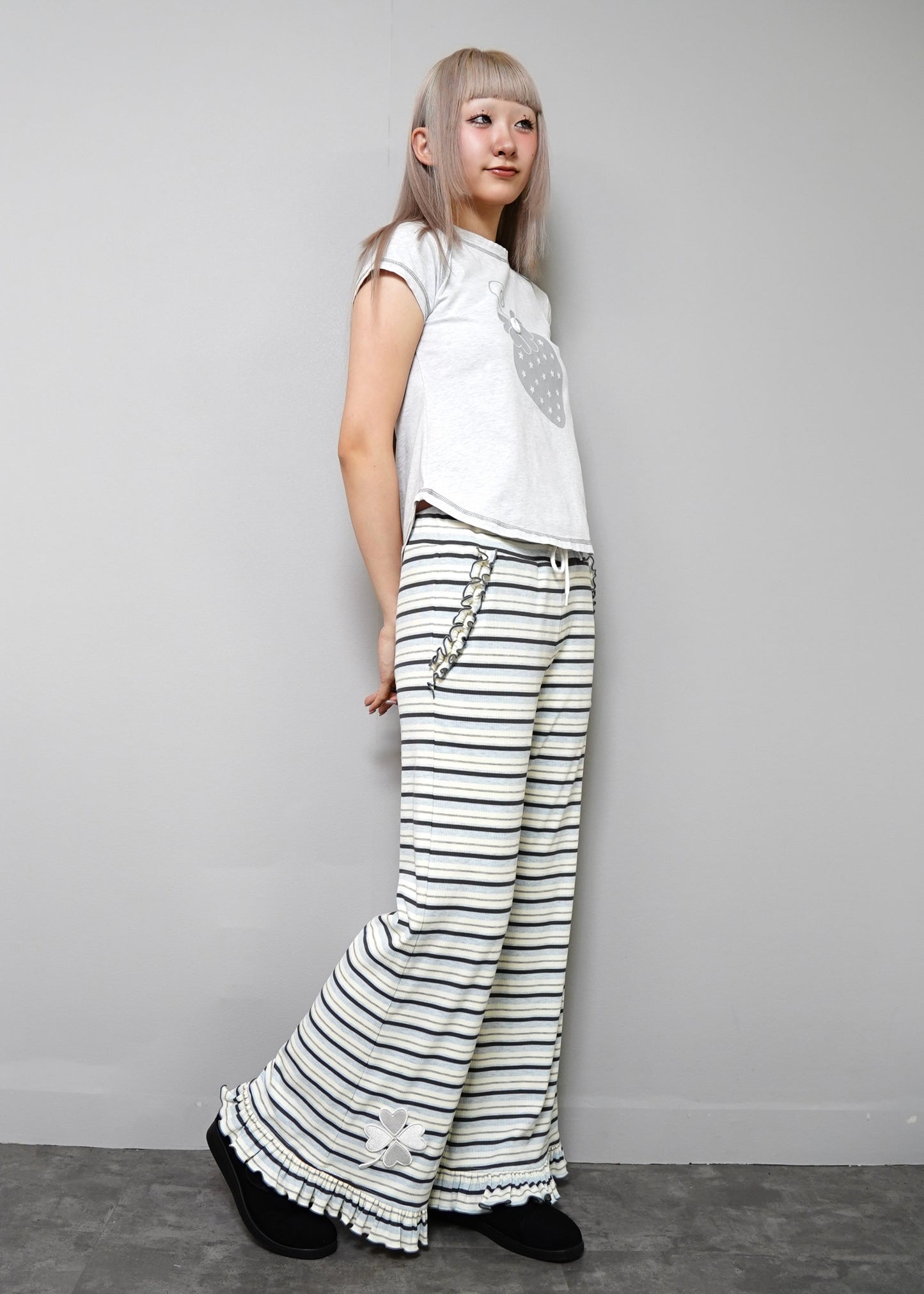 lucky clover stripe flare pants