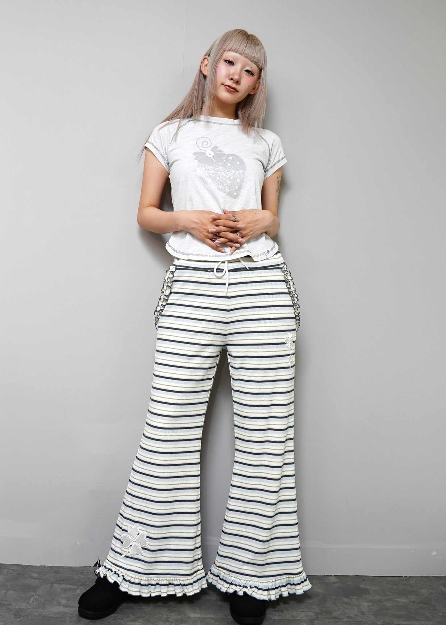 lucky clover stripe flare pants
