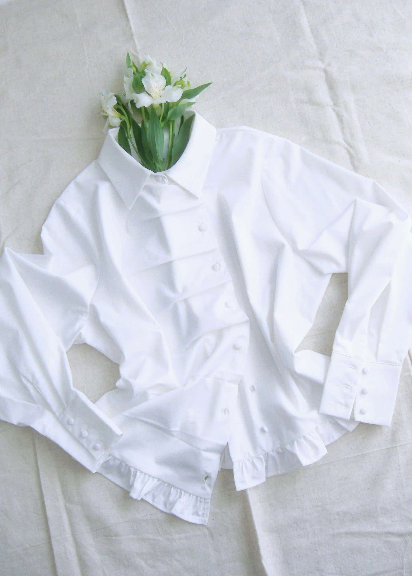 button up frill blouse-WHITE