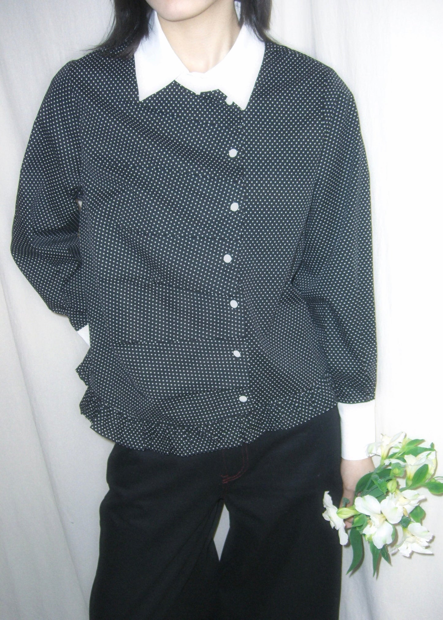 button up frill blouse-DOT