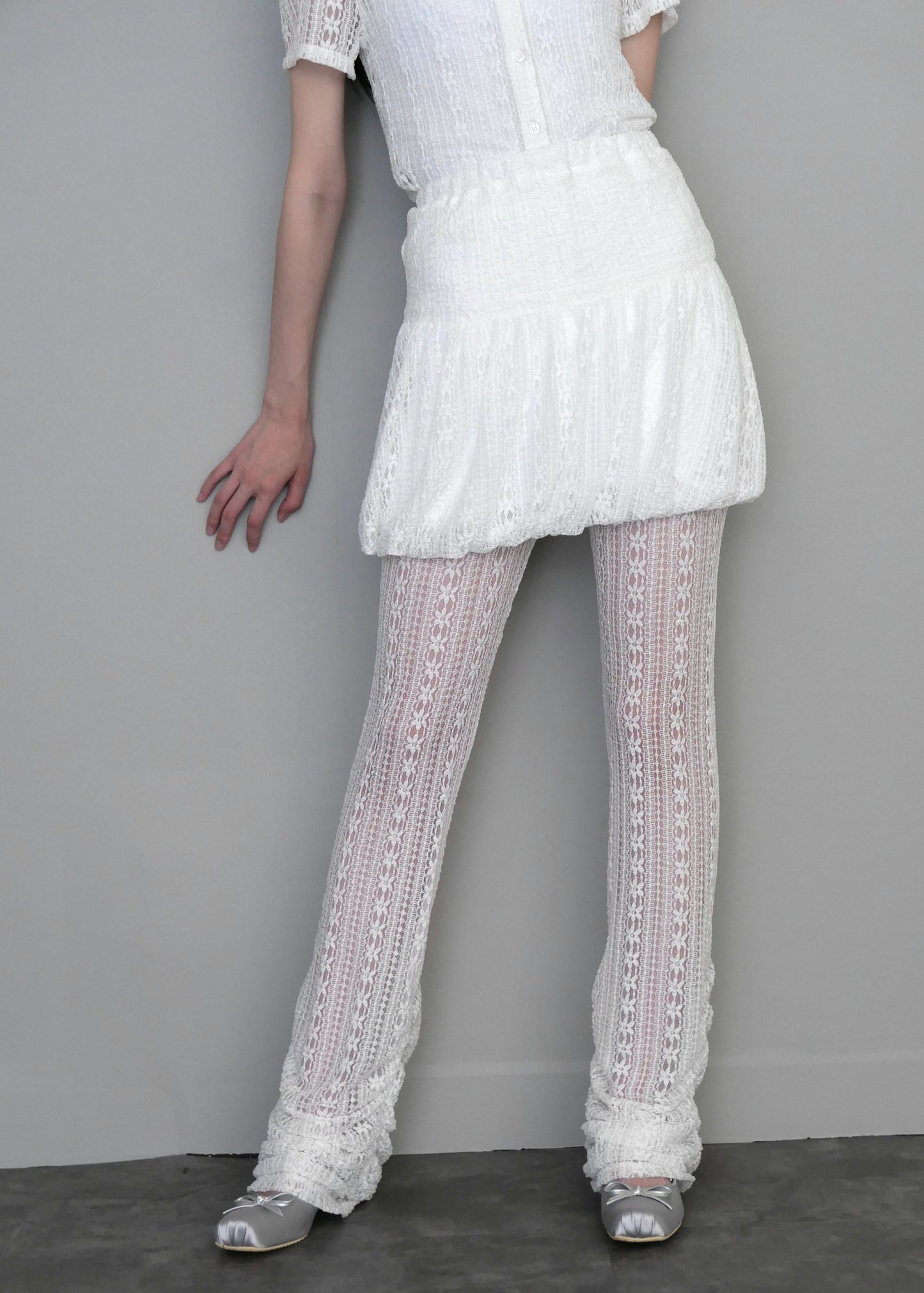 「want to be with lace」pants-WHITE