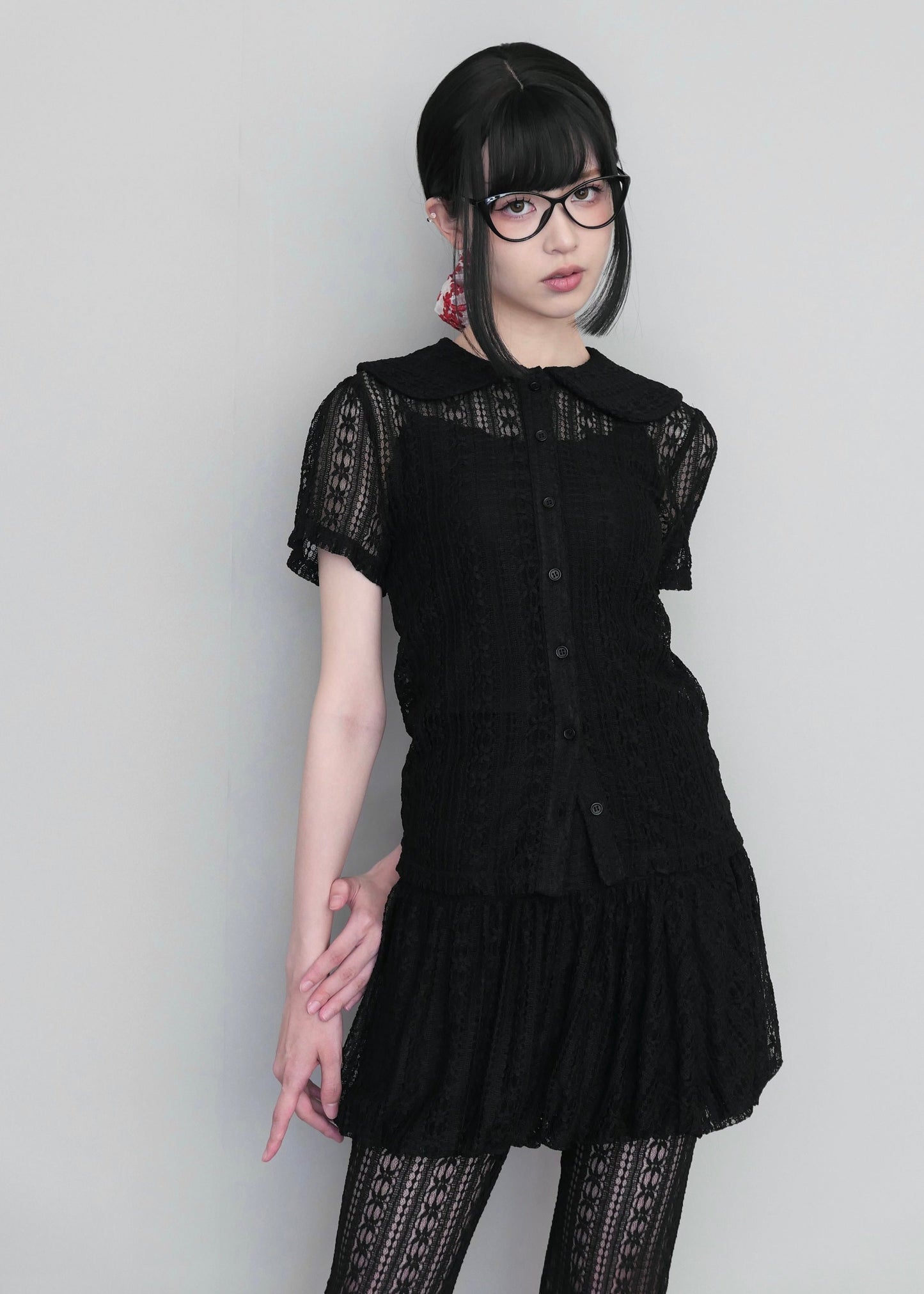 「want to be with lace」blouse-BLACK