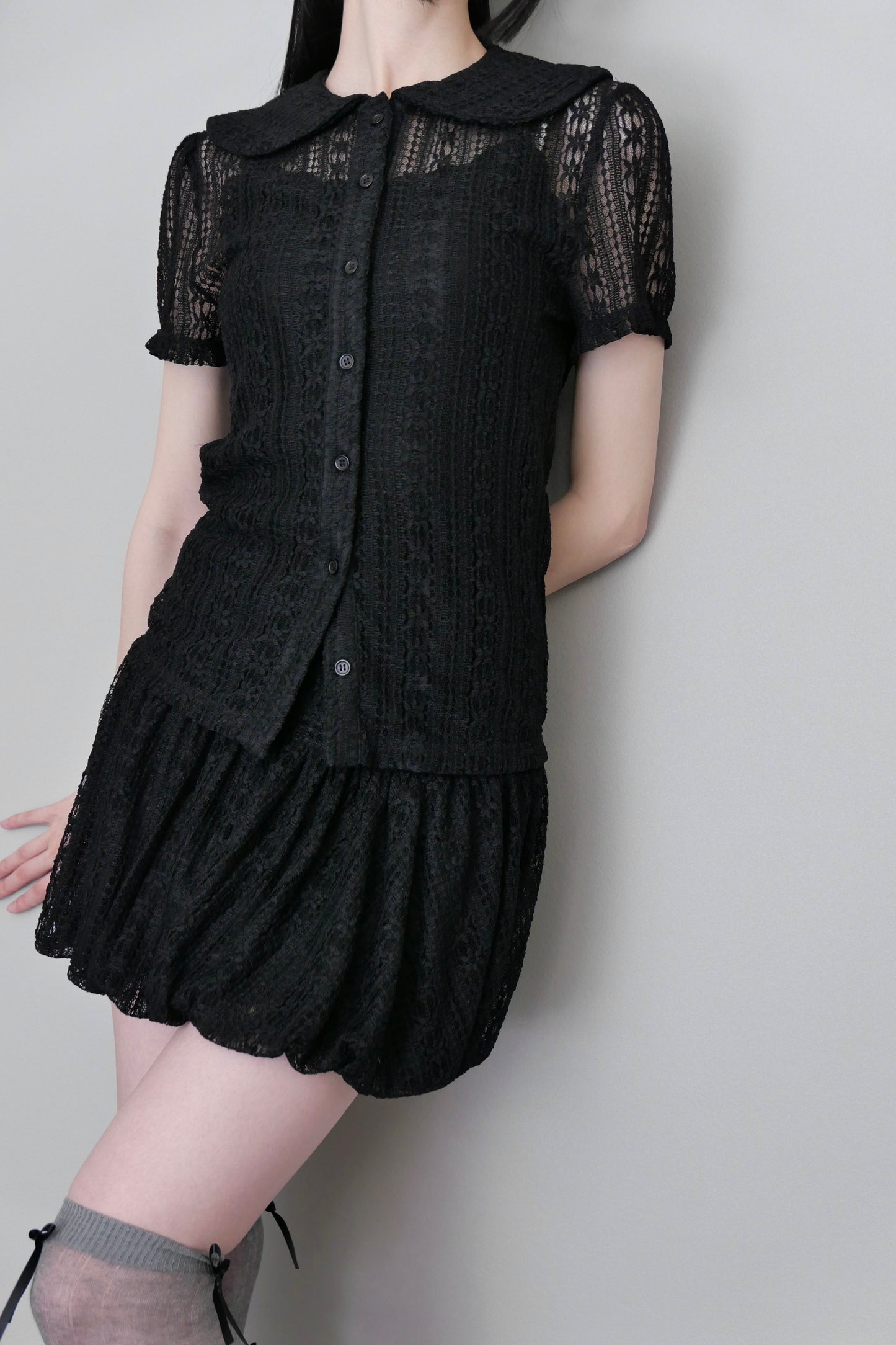 「want to be with lace」blouse-BLACK