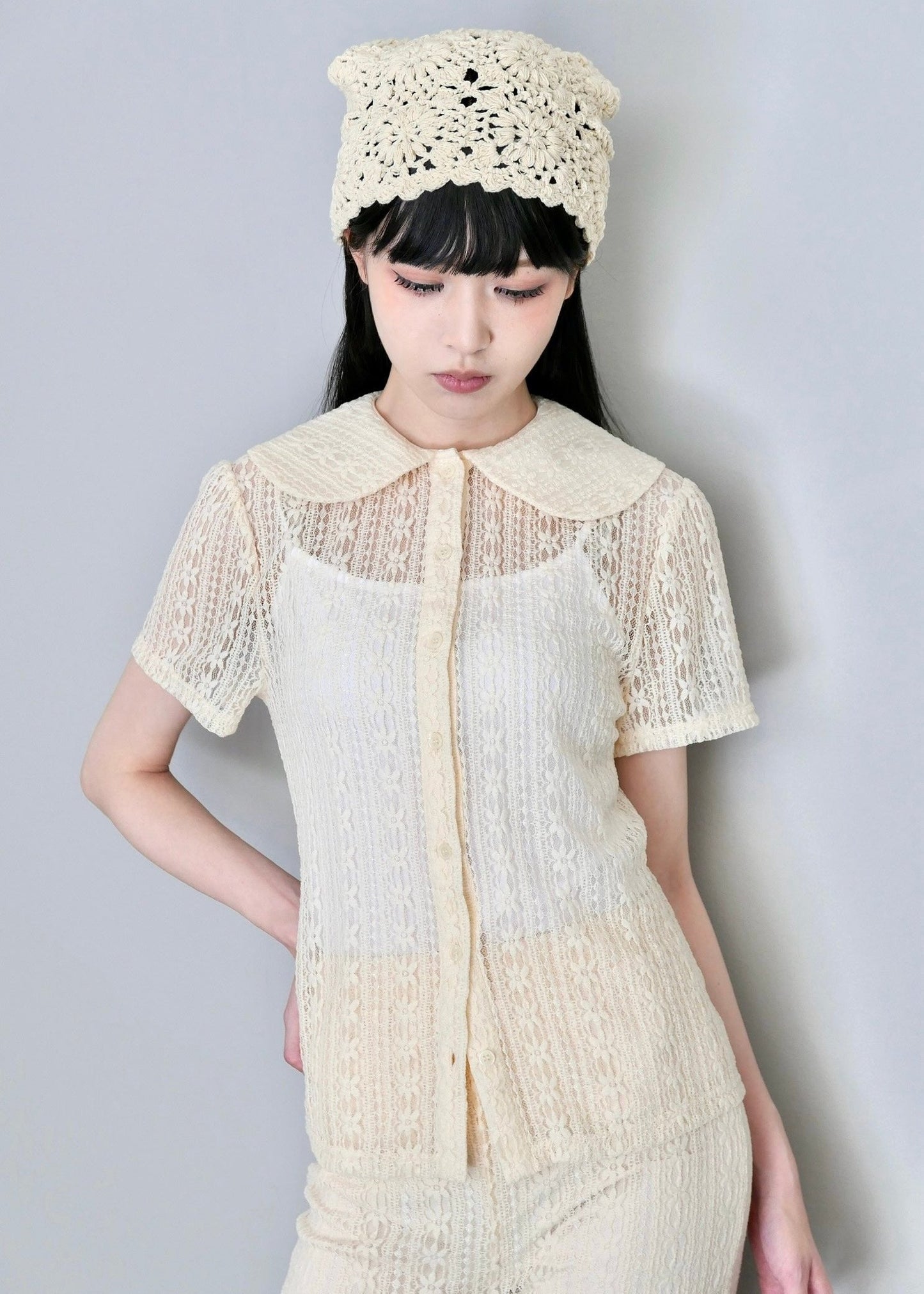 「want to be with lace」blouse-BEIGE