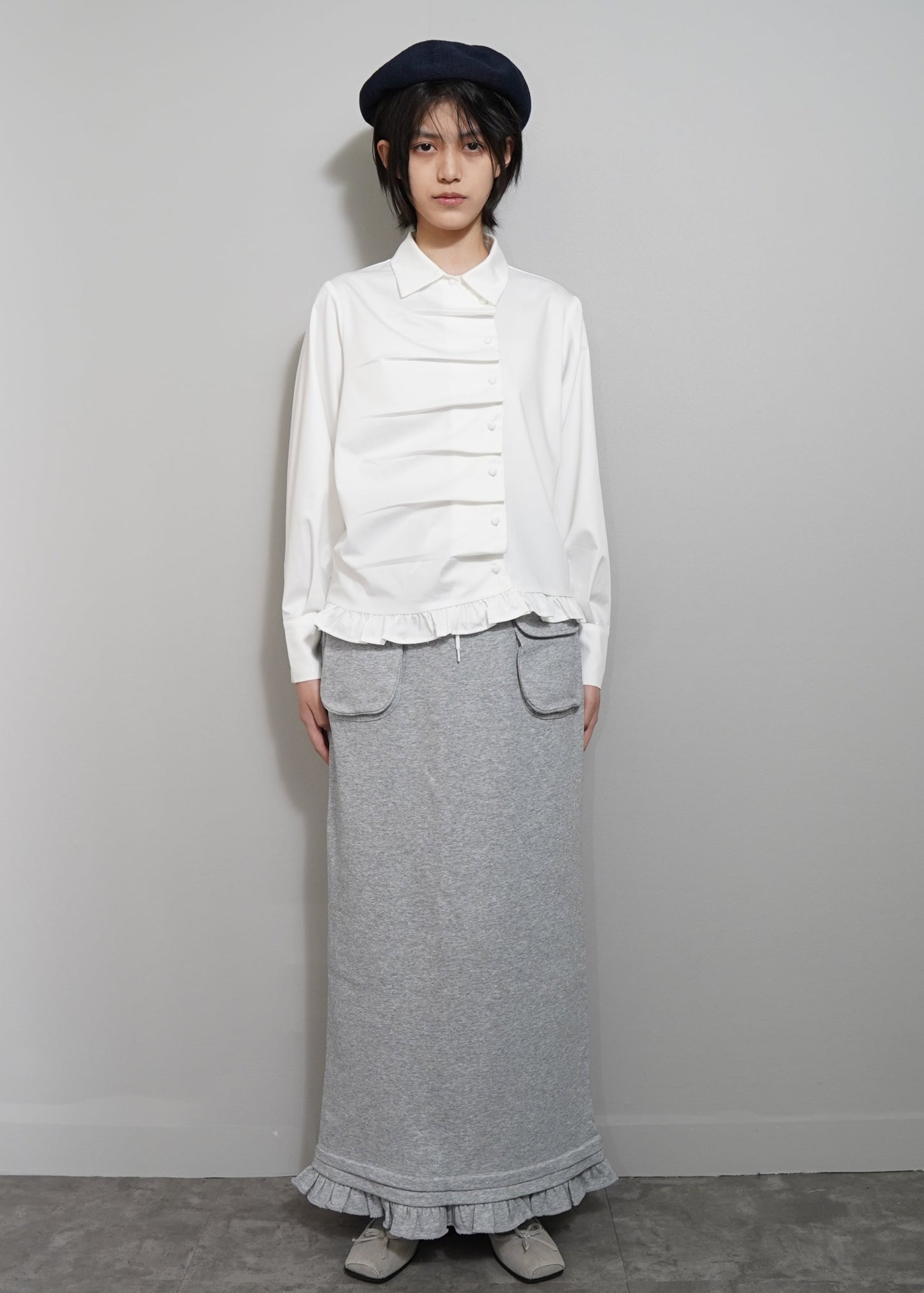 cargo frill long skirt-GRAY