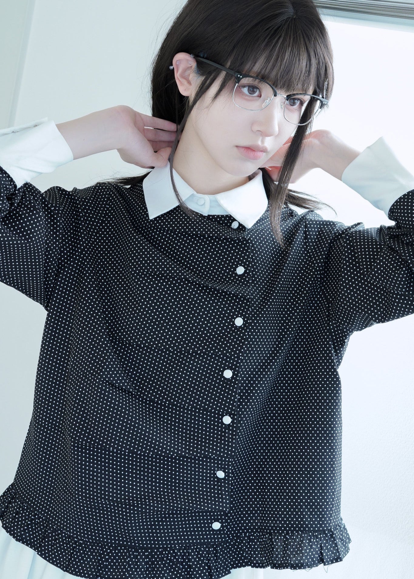 button up frill blouse