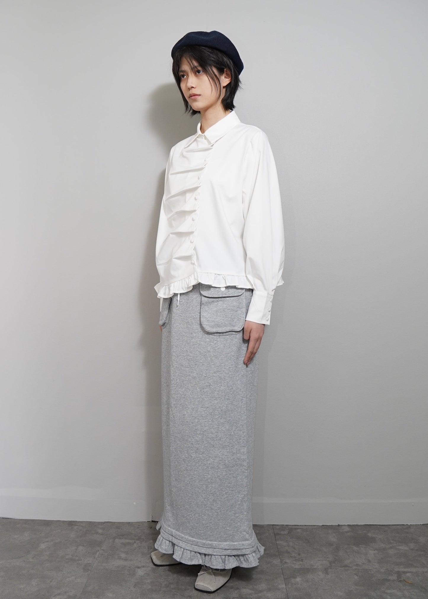 cargo frill long skirt-GRAY